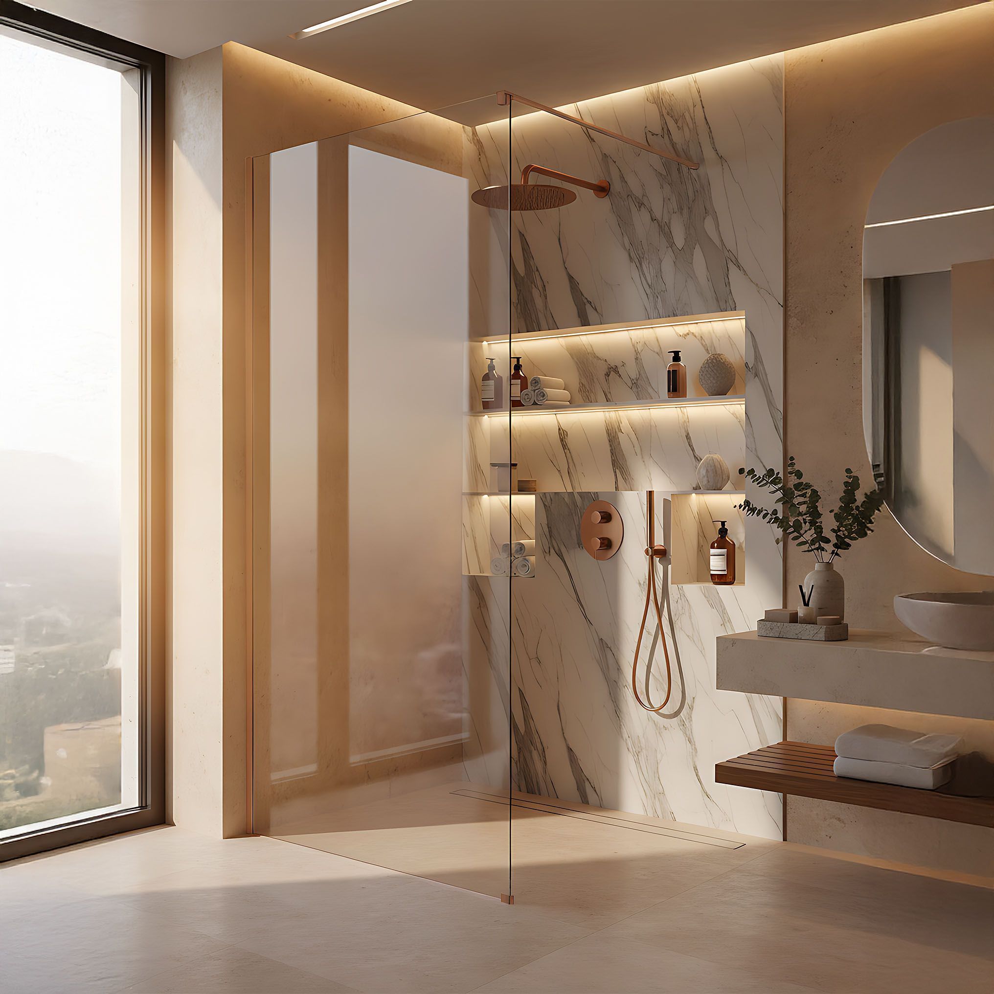 Paravan De Dus Rea Flexi Transparent / Brush Copper 130 3