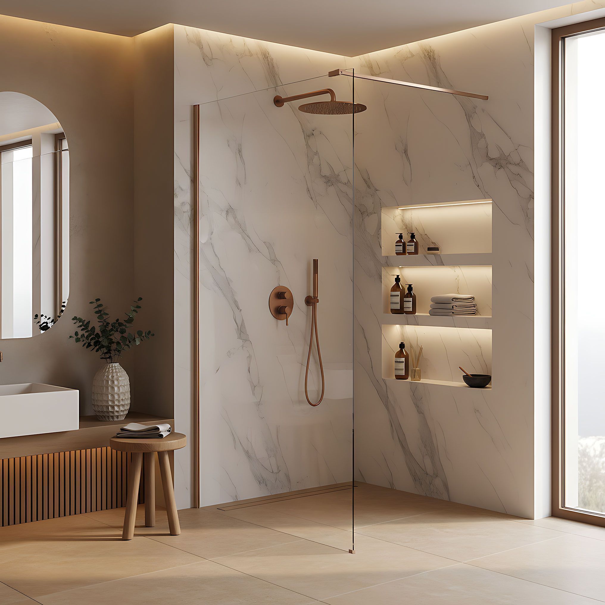 Paravan De Dus Rea Flexi Transparent / Brush Copper 130 2